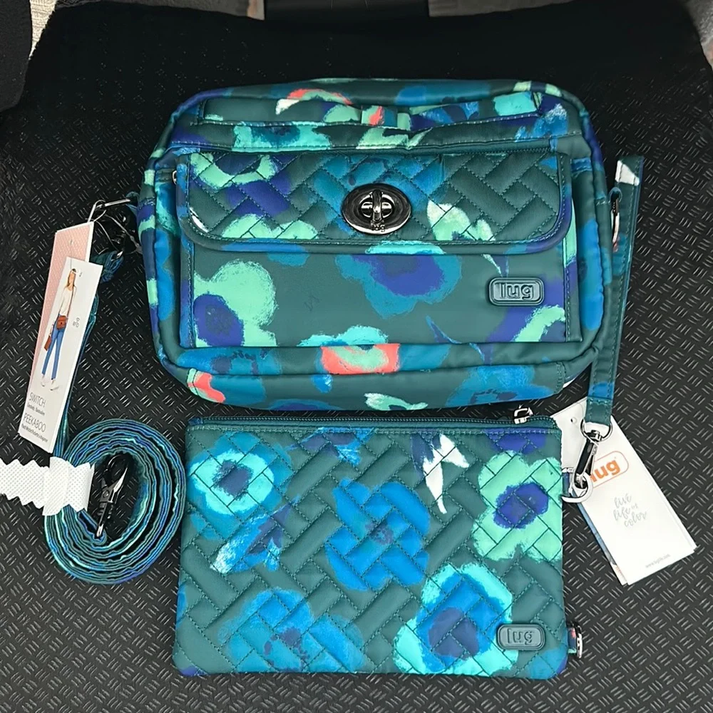 Lug Switch & Peekaboo crossbody/belt bag/wristlet set mystic bloom forest NWT